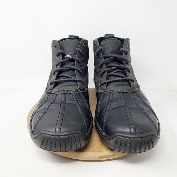 J Crew Duck Boots Mens 10 Waxed Canvas Black Leather Retro Lace Up Ankle Shoes - Picture 3 of 16